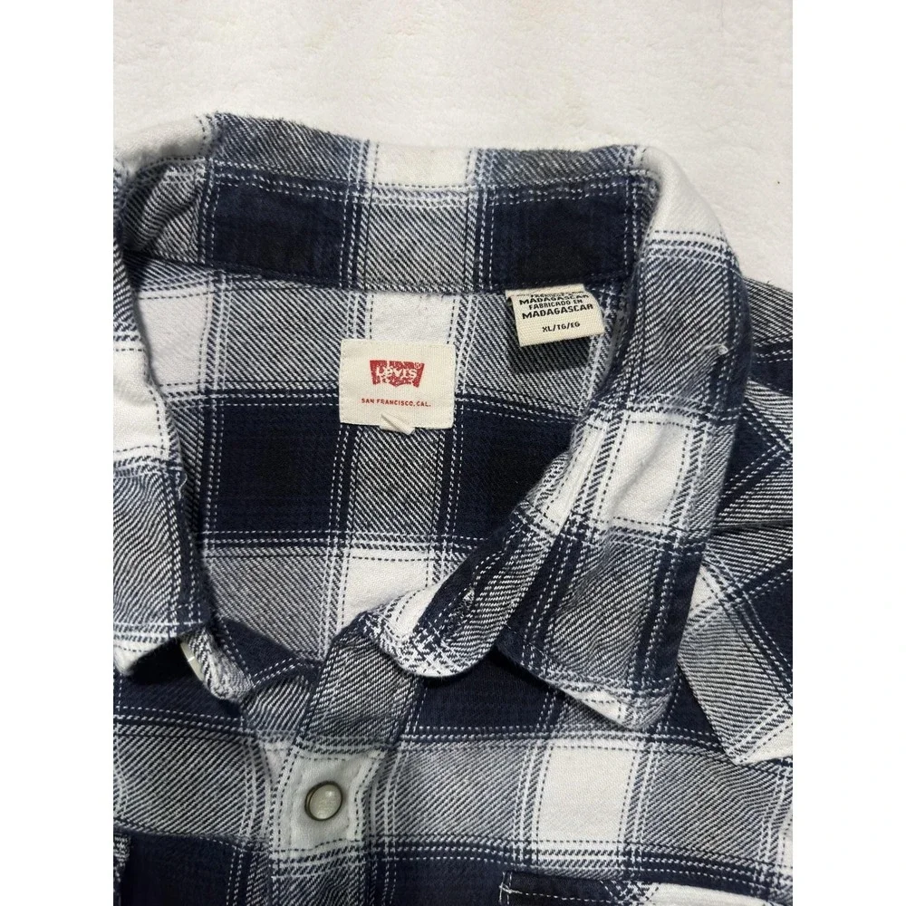Levis Shirt Mens XL Blue Plaid Flannel Western Pearl Snap Long Sleeve Casual